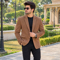 Men's Camel Brown Textured Jute Blazer | Slim Fit Casual & Formal Suit Jacket