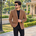 Men's Camel Brown Textured Jute Blazer | Slim Fit Casual & Formal Suit Jacket
