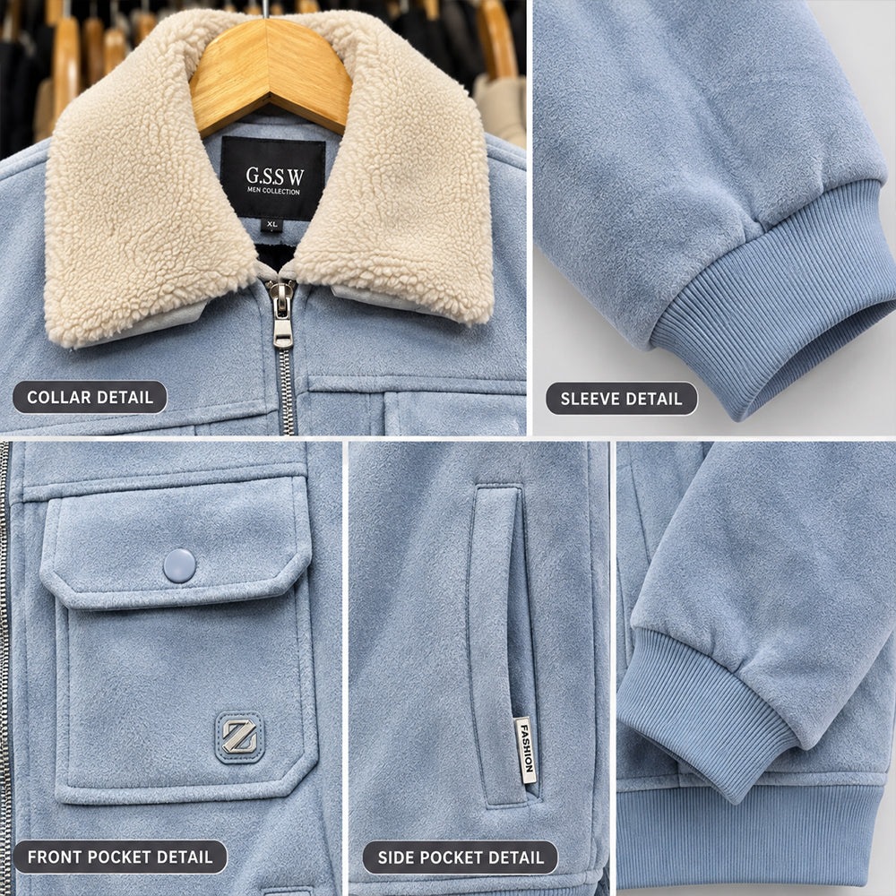 Premium Men’s Suede Jacket | Stylish Sherpa Collar, Warm & Comfortable Casual Wear