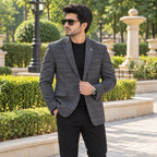 Premium Imported Fabric Charcoal Grey Check Blazer for Men | Stylish Formal Wear
