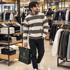 Premium Men’s High-Neck Striped Sweater | Stylish, Comfortable & Modern Casual Wear