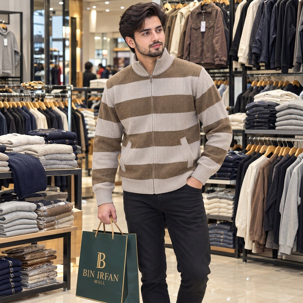 Premium Men’s High-Neck Striped Sweater | Stylish, Comfortable & Modern Casual Wear