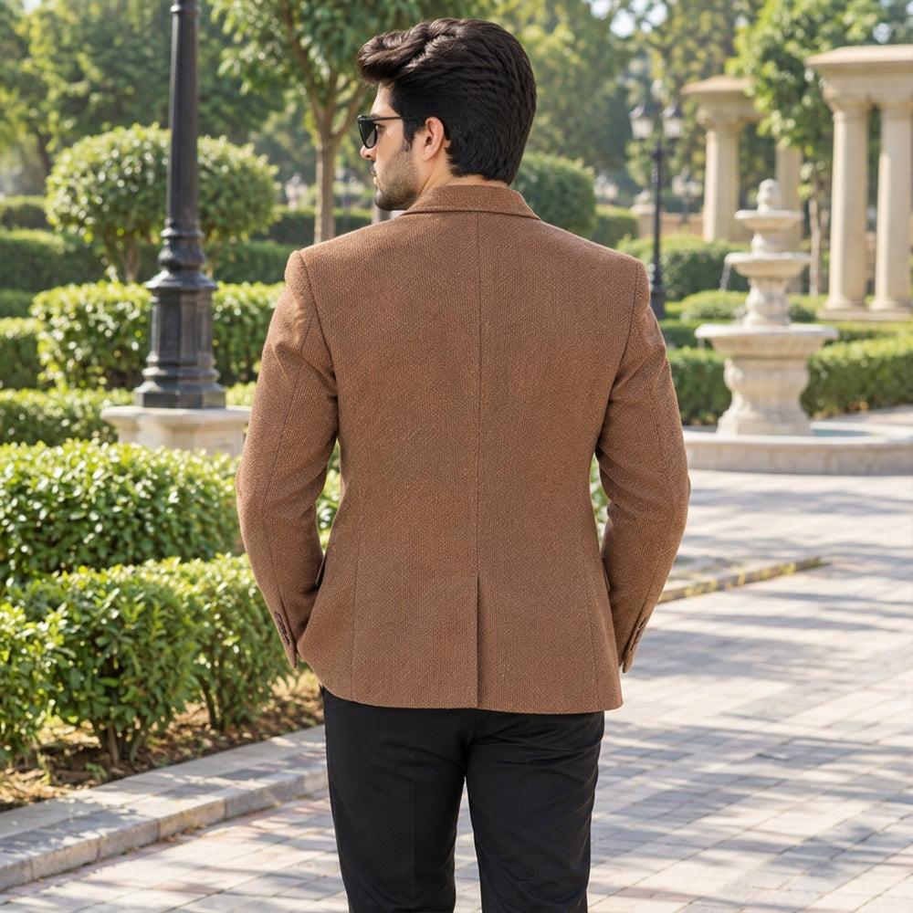 Men's Camel Brown Textured Jute Blazer | Slim Fit Casual & Formal Suit Jacket