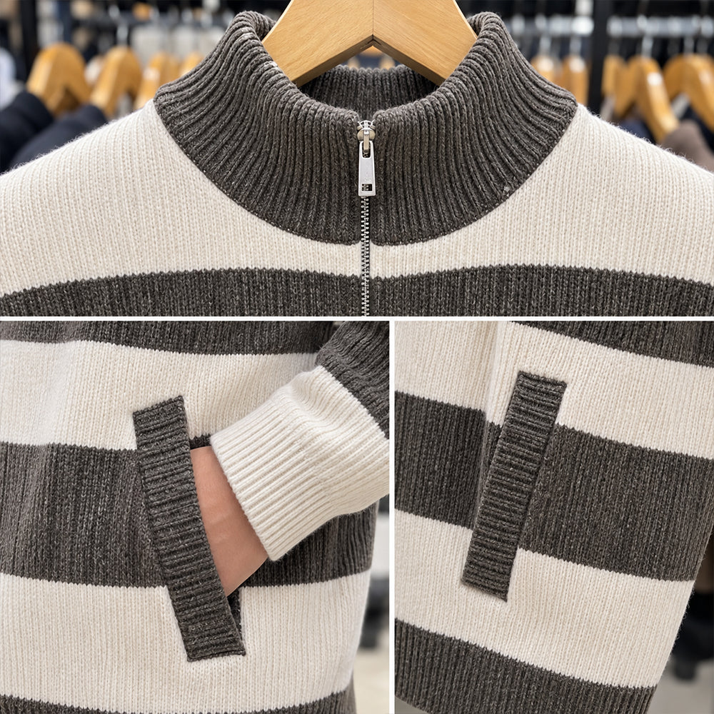 Premium Men’s High-Neck Striped Sweater | Stylish, Comfortable & Modern Casual Wear
