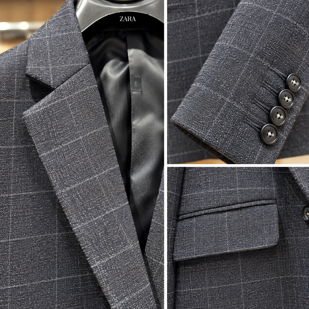 Premium Imported Fabric Charcoal Grey Check Blazer for Men | Stylish Formal Wear
